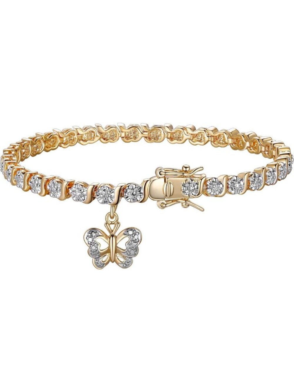Chic Bronze Diamond Accent Charm Tennis Bracelet - 7.25in Elegant Jewelry